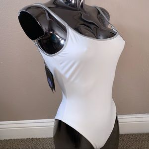 NWT 90s Vintage White One Piece with Silver Lining